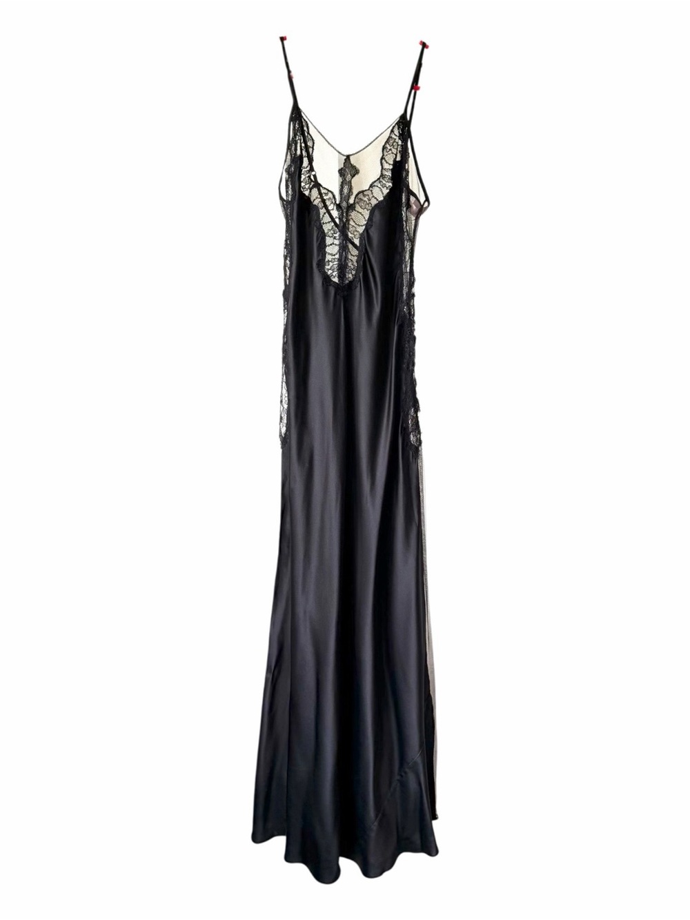Victorias Secret Romantic Black Satin Mesh & Lace Maxi Gown Slip Dress Sz S Y2K